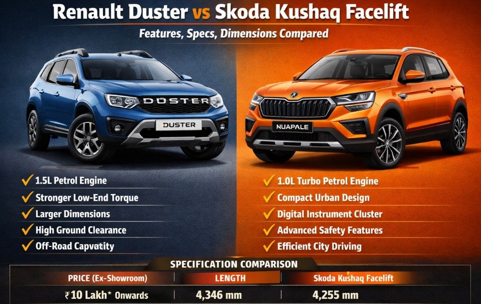 Renault Duster vs Skoda Kushaq Facelift: Features, Specs, Dimensions Compared