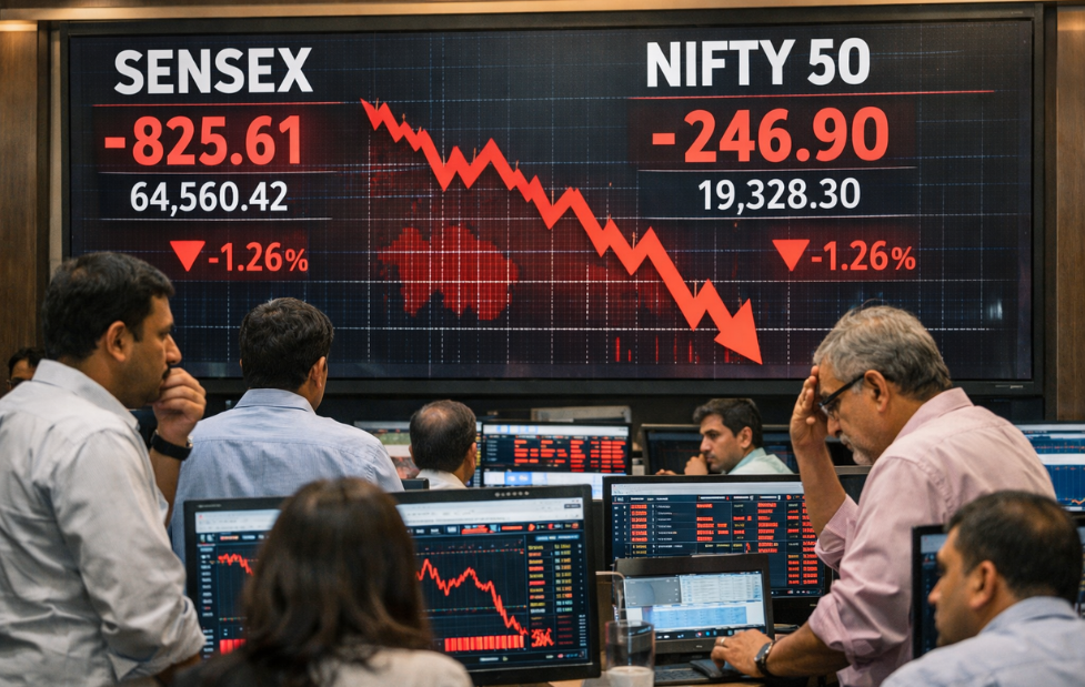 Sensex Slides Over 800 Points Amid Tech Selloff and Global Trade Concerns