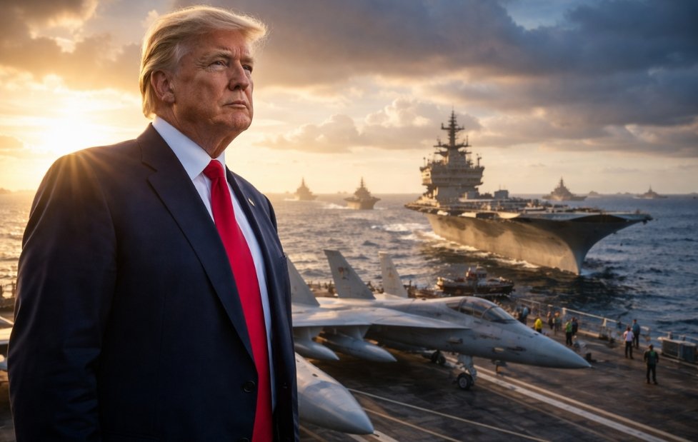 Trump signals military readiness as US naval presence expands toward Iran.
